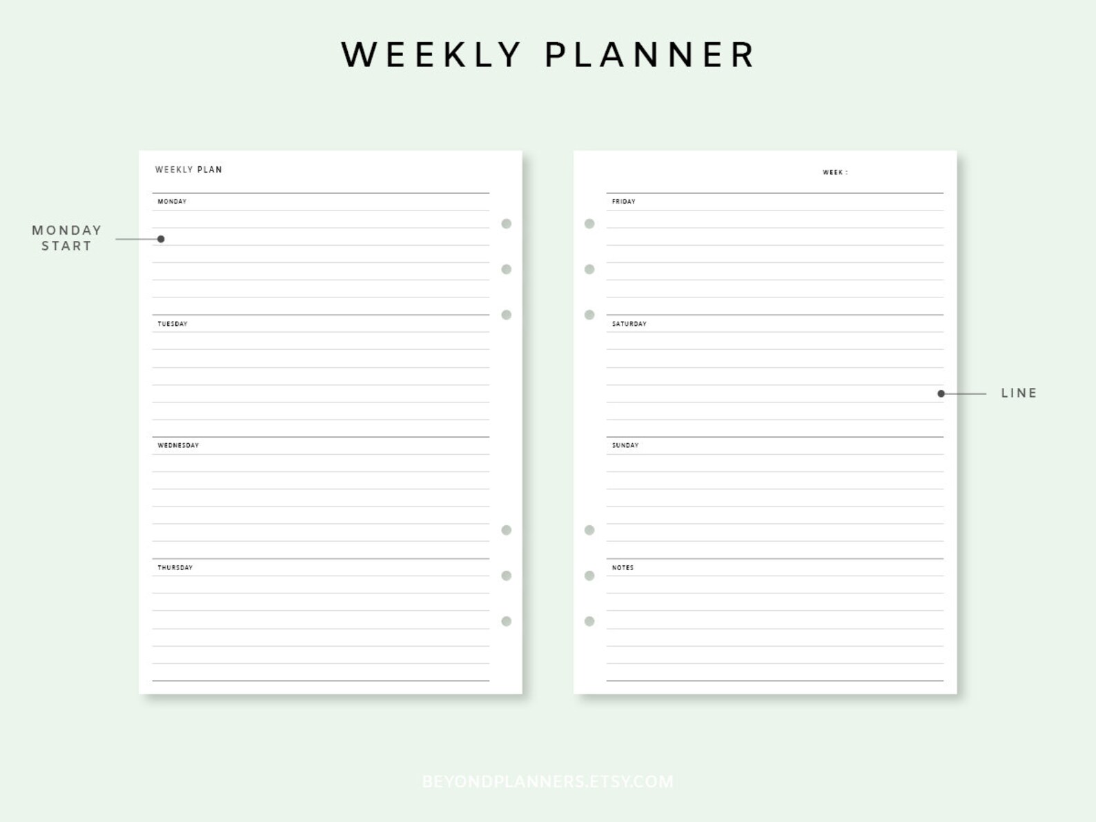 Wochenplaner Printable A5 Woche auf zwei Seiten | Etsy