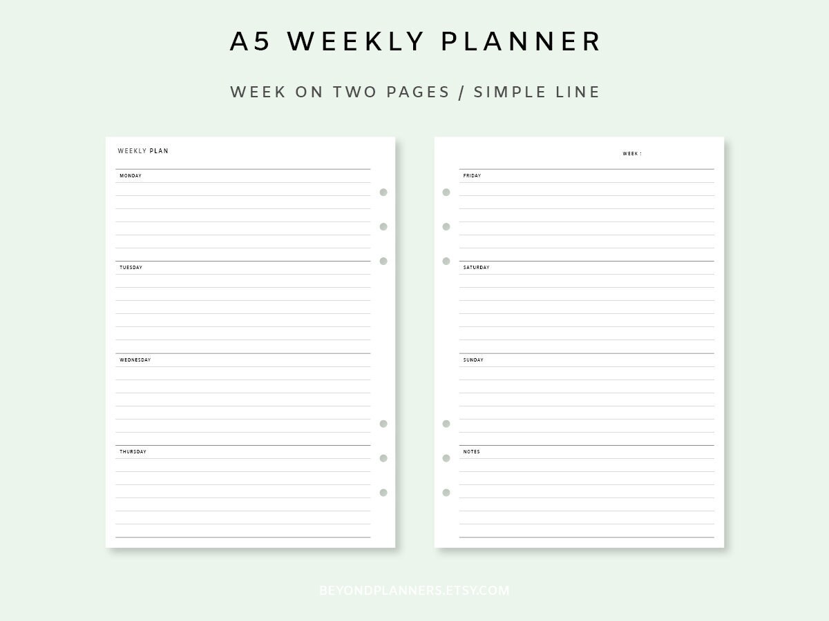 Wochenplaner Printable A5 Woche auf zwei Seiten  Etsy