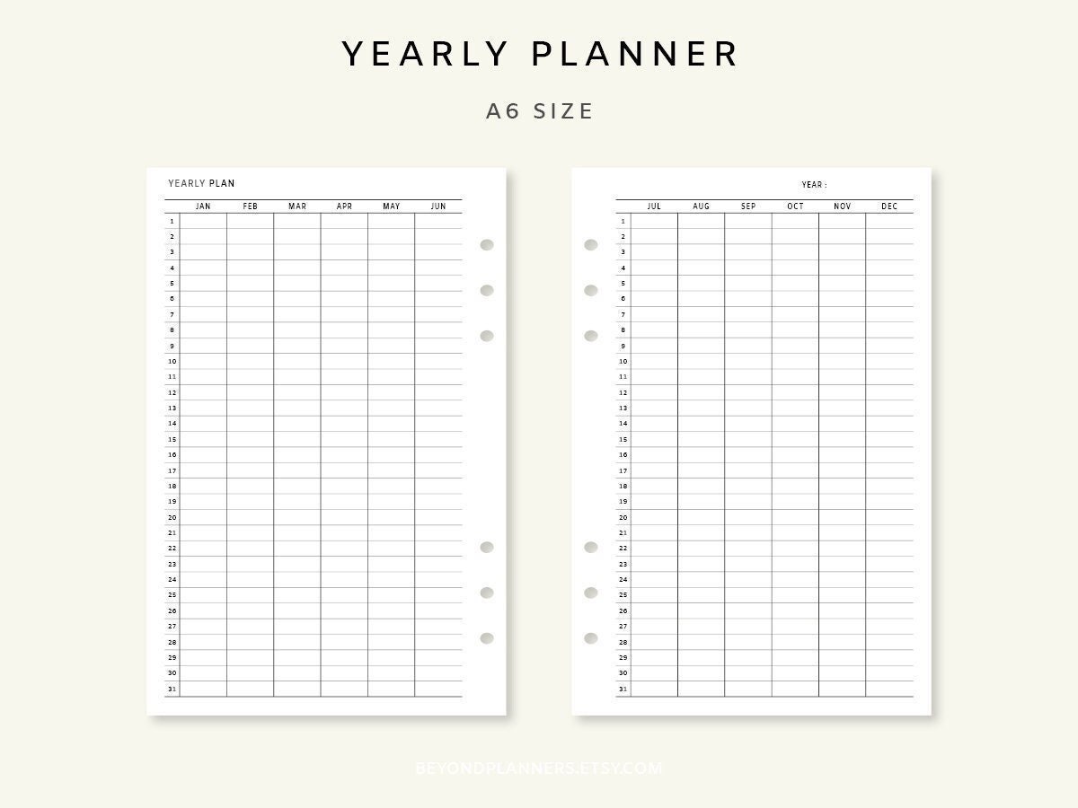 Printable Yearly Planner Inserts Yearly Overview, Printable Year at a ...