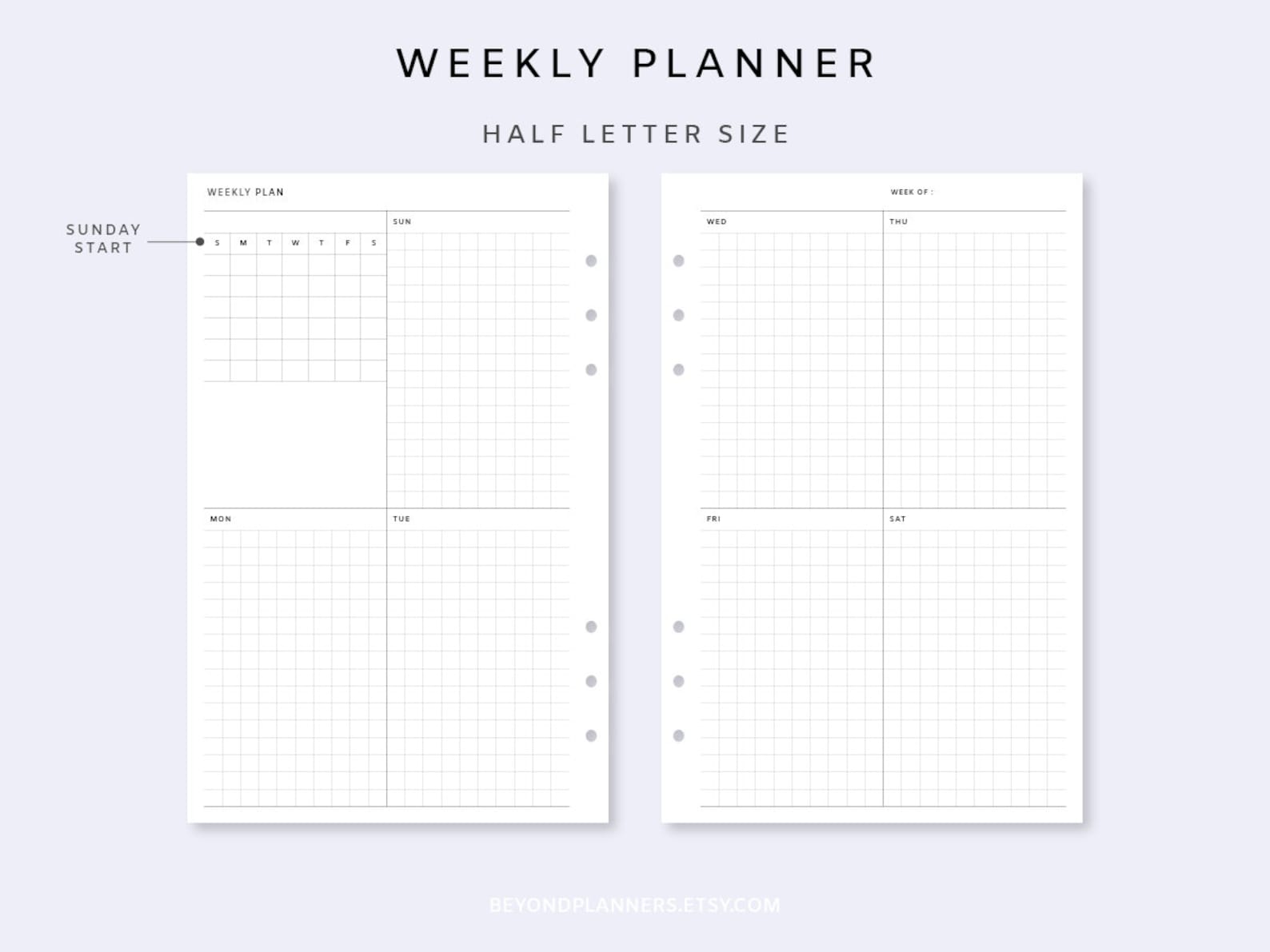 Weekly Planner Printable 2 Page - Week on Two Pages, Week at a Glance ...