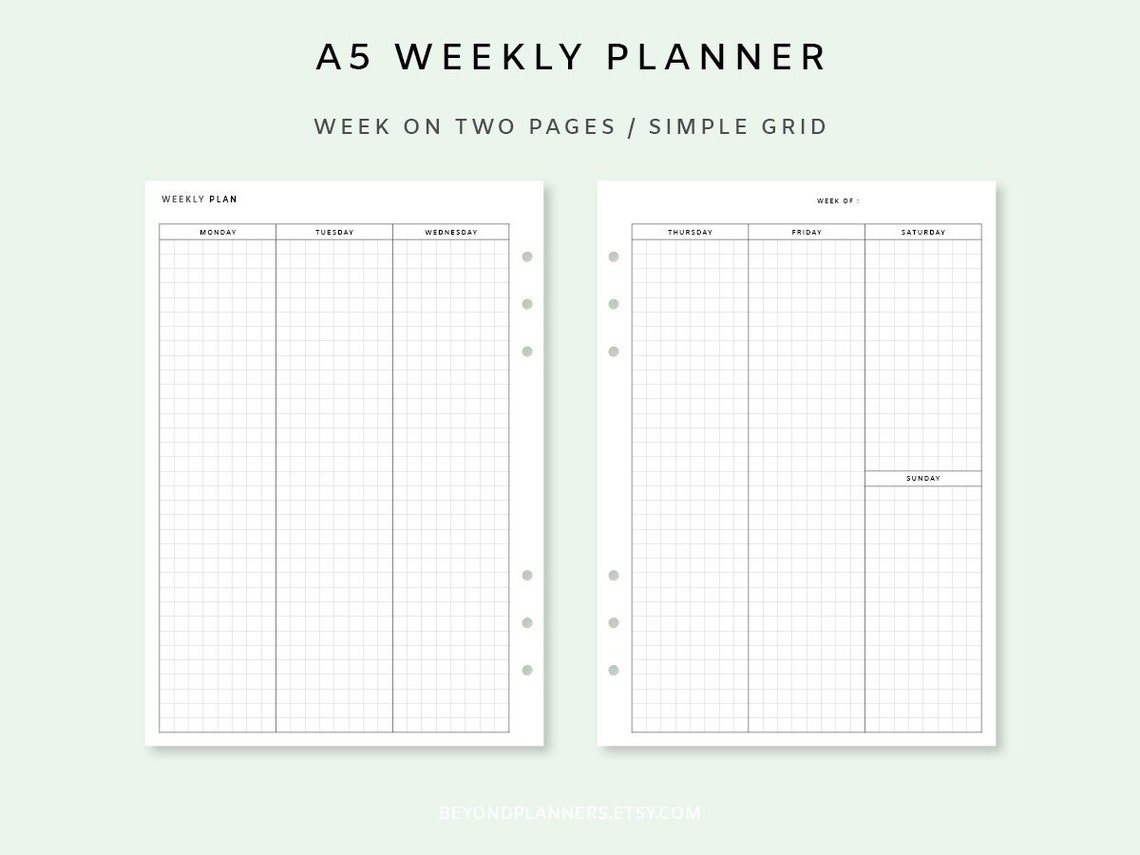 Weekly Planner Printable 2 Page Week on Two Pages Weekly - Etsy