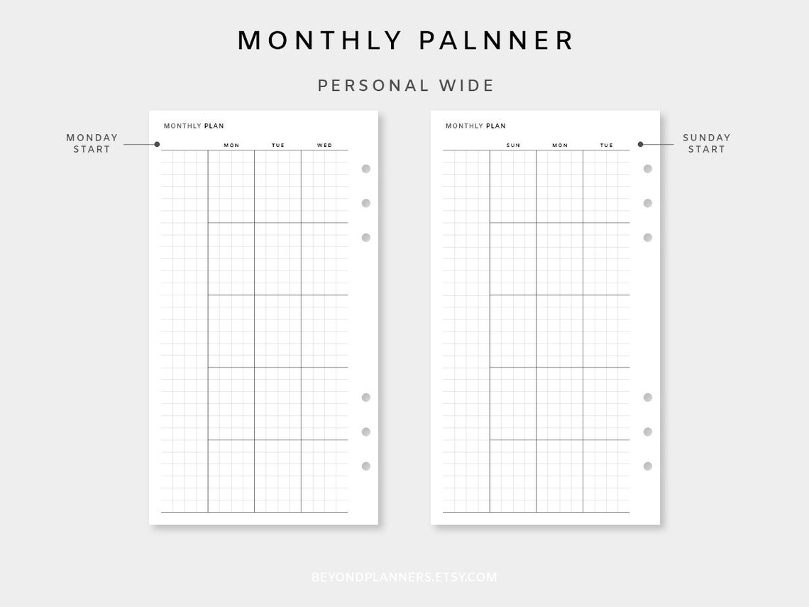 Monthly Planner Printable Month on Two Pages Undated Monthly Planner ...