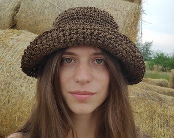 Crochet hat, Raffia hat, Womens straw hat, Sun hat, Crochet bucket hats, Beach hat, Panama, Eco friendly gifts, Elegant gifts, Gift for her