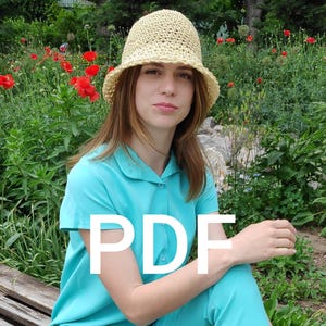 PDF Schema pattern, Boho hat, Raffia hat, Fashion hat Crochet Bucket hats, Beach hat, Crochet Pattern