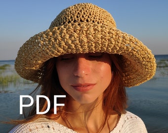 Patrón PDF, Esquema de crochet, Sombrero de rafia, Sombrero bohemio, Sombreros de pescador de crochet, Sombrero de playa, Patrón de esquema, Sombreros de paja para mujer