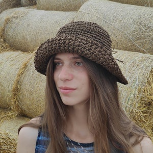Patrón de crochet en PDF, Sombrero de rafia, Sombrero bohemio, Sombreros de pescador de crochet, Sombrero de playa, Patrón de esquema imagen 5