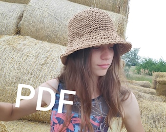 Patrón de esquema en PDF, Sombrero de rafia, Sombreros de pescador de crochet, Sombrero de playa, Sombrero bohemio, Patrón de crochet, Sombrero de moda
