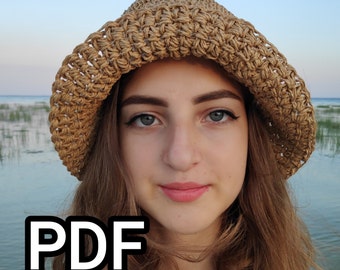 PDF Crochet Pattern, Raffia hat, Boho hat, Crochet Bucket hats, Beach hat, Schema pattern
