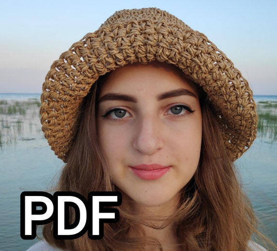 PDF Crochet Pattern, Raffia hat, Boho hat, Crochet Bucket hats, Beach hat, Schema pattern