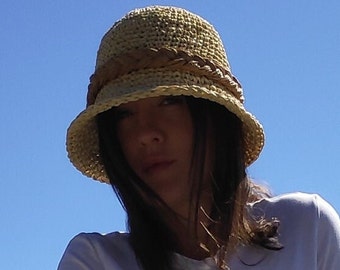 Crochet bucket hat, Wide brim hat, Womens sun hat, Raffia hat, Straw hats, Crochet hats, Panama, Boho, Elegant gifts, Gift for her, Natural