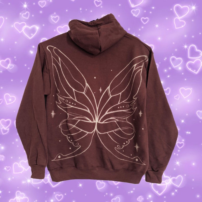 Handpainted Bleach Dye Fairy Wing Design Zipup Hoodie Etsy