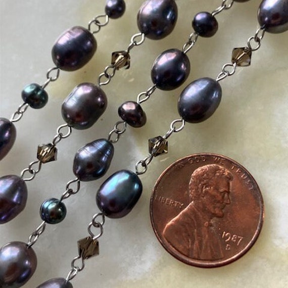 Vintage 7x9mm & x4mm Gray-blue Freshwater Pearls … - image 10