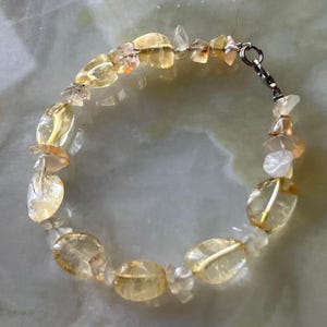 Citrine Gemstone Nuggets and Carnelian Stone chips -Beaded Bracelet, 7.5 inches