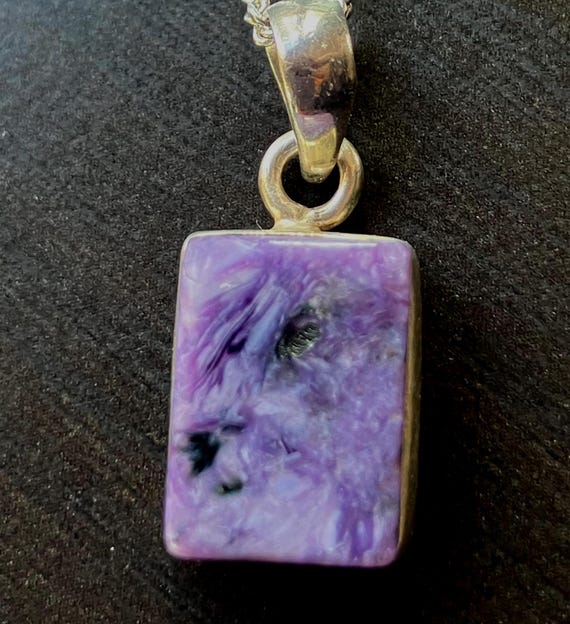 925 Sterling Silver Rectangle Charoite Pendant Ne… - image 8
