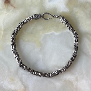 Vintage 925 Sterling Silver BALI Indonesia 5mm Byzantine Chain 8&quot; Unisex Bracelet, 20g