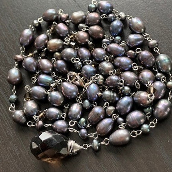 Vintage 7x9mm & x4mm Gray-blue Freshwater Pearls … - image 9