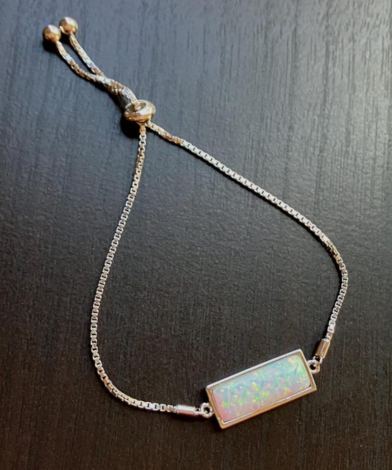 925 Sterling Silver Rectangle White Opal Adjustab… - image 9