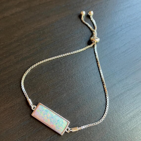 925 Sterling Silver Rectangle White Opal Adjustab… - image 6