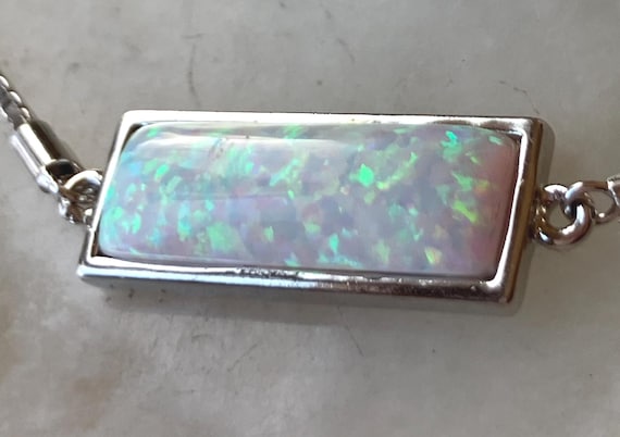 925 Sterling Silver Rectangle White Opal Adjustab… - image 2
