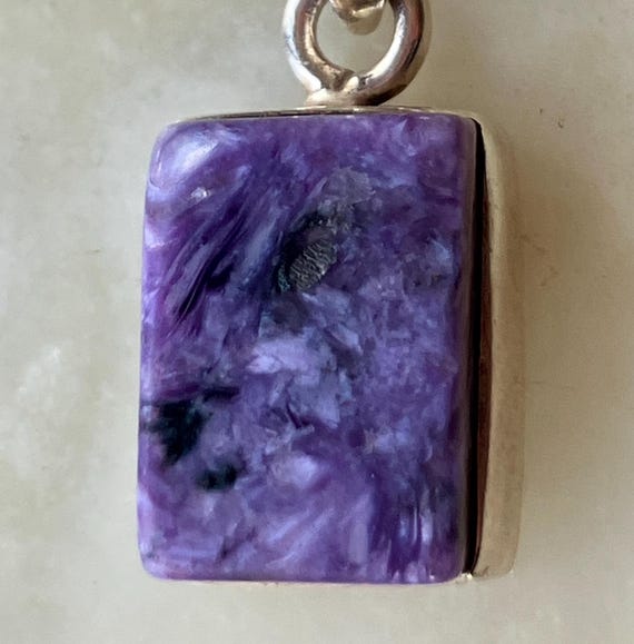925 Sterling Silver Rectangle Charoite Pendant Ne… - image 6