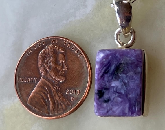 925 Sterling Silver Rectangle Charoite Pendant Ne… - image 4