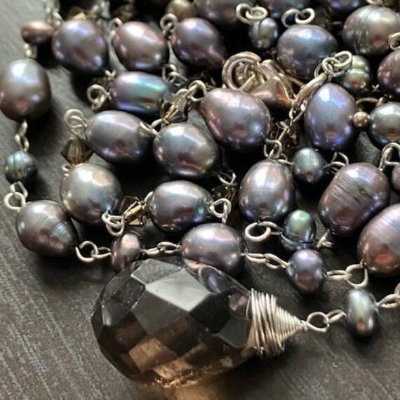 Vintage 7x9mm & x4mm Gray-blue Freshwater Pearls … - image 6