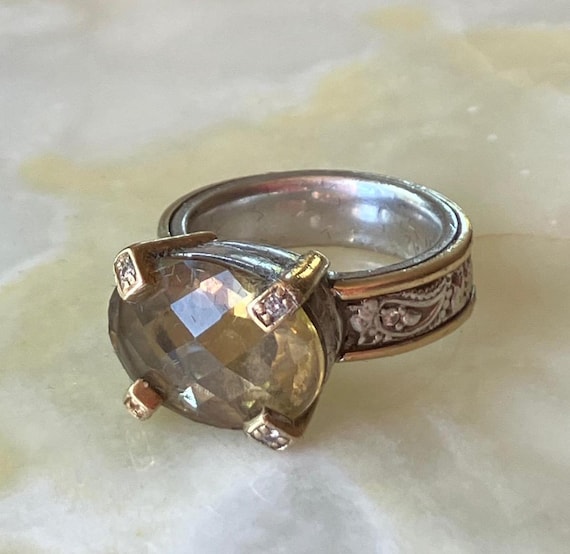 Vintage 925 Silver Thick Ring With Big Faceted Citrine, Diamonds, and Gold Hemmed, Marked 925, Sz 7. One of the Diamonds is Missing. - Etsy Vintage 925 Silver Thick Ring With Big Faceted Citrine, Diamonds, and Gold Hemmed, Marked 925, Sz 7. One of the Diamonds is Missing. - Etsy