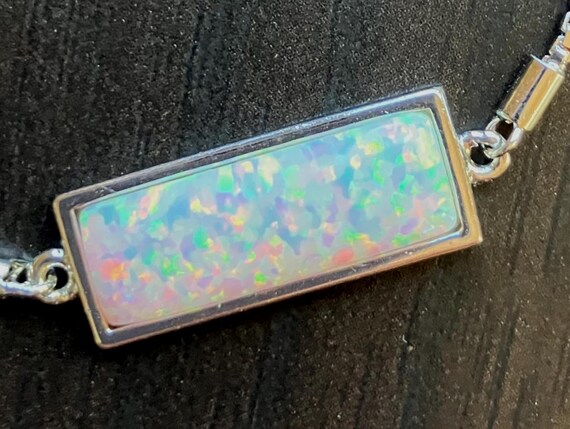 925 Sterling Silver Rectangle White Opal Adjustab… - image 8