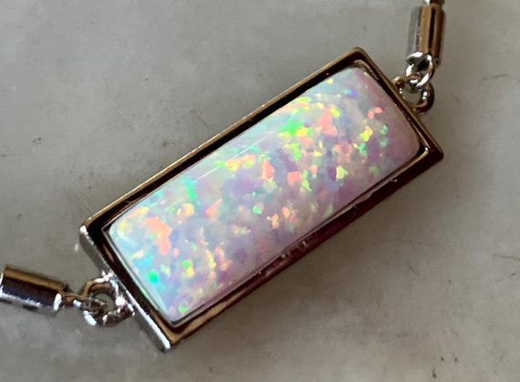 925 Sterling Silver Rectangle White Opal Adjustab… - image 3