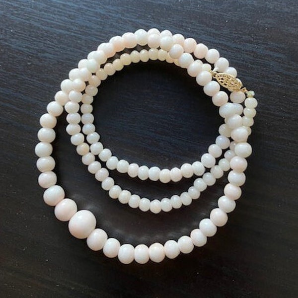 Vintage Antique 5-12 mm Graduated Genuine Angel Skin Coral beaded Necklace, 28" with 14K GF Clasp