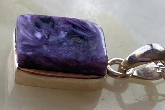 925 Sterling Silver Rectangle Charoite Pendant Ne… - image 3