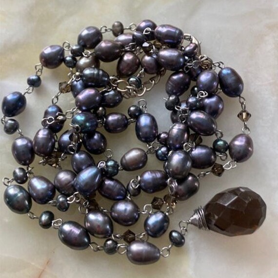 Vintage 7x9mm & x4mm Gray-blue Freshwater Pearls … - image 4
