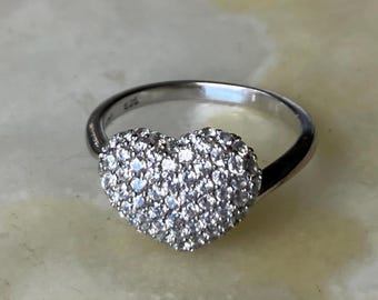 925 ITALY Sterling Silver MILOR CZ Paved Heart Ring Size 8.5, marked 925, 3.4g