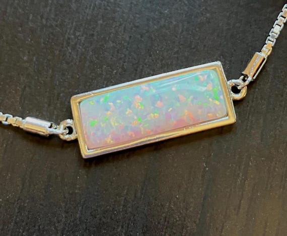 925 Sterling Silver Rectangle White Opal Adjustab… - image 7