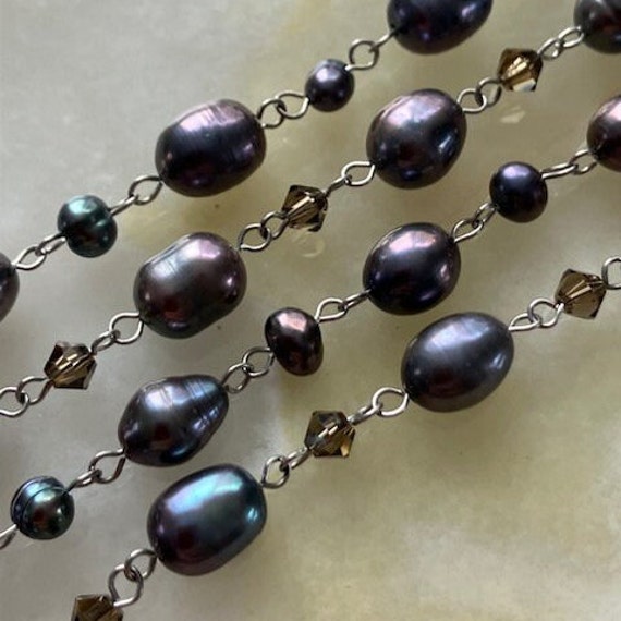 Vintage 7x9mm & x4mm Gray-blue Freshwater Pearls … - image 8