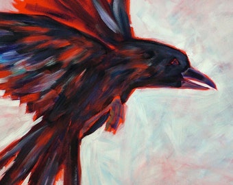 Crow Painting Original | Raven Artwork | Gift for Crow Lovers | Corvidae | Bird Lover Gift | Large Impressionist Mininmalist Corvid Art |