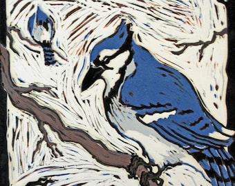 Vogel Linolschnitt | Eichelhäher Wandkunst | Originaldruck | Blauhäher-Druck | Original Vogel Kunst | Blauhäher Geschenk | Vogel-Liebhaber-Geschenk | Vogel-Beobachter Geschenk