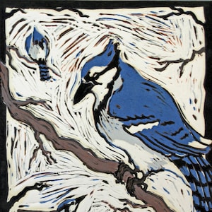 Bird Linocut | Blue Jay Wall Art | Original Print | Blue Jay Print | Original Bird Art | Blue Jay Gift | Bird Lover Gift | Bird Watcher Gift