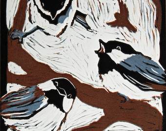 Vogel Linoldruck | Black Capped Chickadee Wandkunst | Chickadee Geschenk | Chickadee Dekor | Vogel Linoldruck | Vogel Liebhaber Geschenk | Original Vogel Kunst