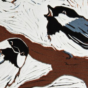 Bird Linocut Black Capped Chickadee Wall Art Chickadee Gift Chickadee Decor Bird Lino Print Bird Lover Gift Original Bird Art image 2