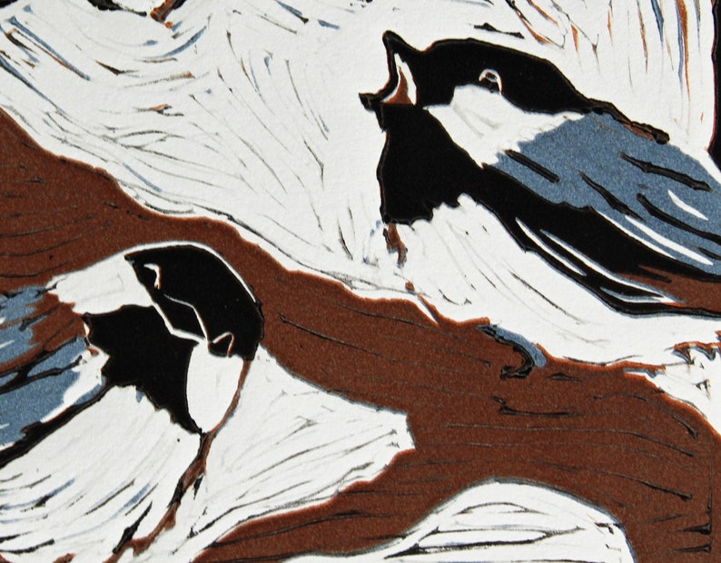 Bird Linocut Black Capped Chickadee Wall Art Chickadee Gift Chickadee Decor Bird Lino Print Bird Lover Gift Original Bird Art image 2