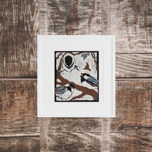 Bird Linocut Black Capped Chickadee Wall Art Chickadee Gift Chickadee Decor Bird Lino Print Bird Lover Gift Original Bird Art image 3