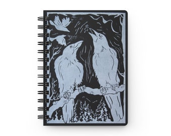 Artsy Crow Journal | White Raven Design | Great for daily Gratitude to Encourage Mindful Healing, Self Esteem, Wellness, Joy | Spiral Bound