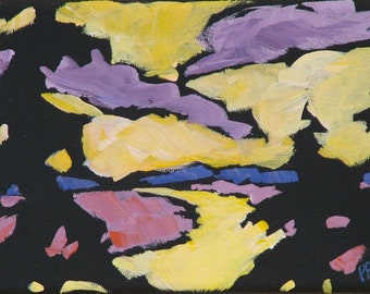 Winziges Original Gemälde | Fluss Kunst klein | Abstrakte Farben | Minimalistische Wasserlandschaft | Bächlein & Bäume | Heller, mutiger Impressionist