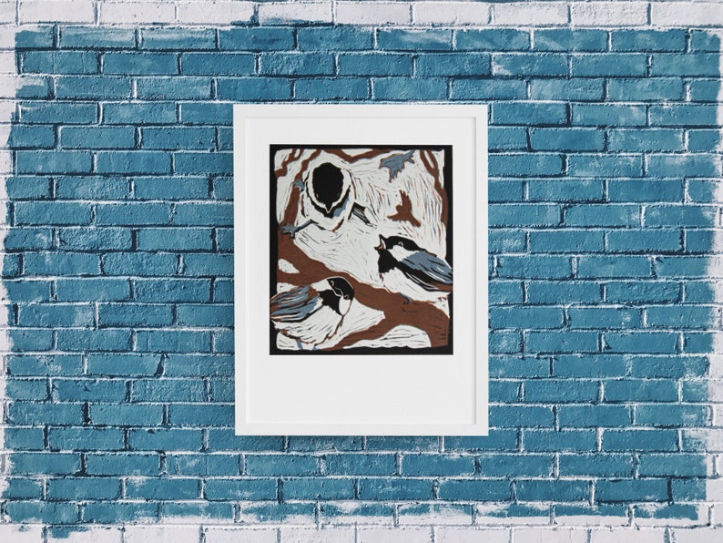 Bird Linocut Black Capped Chickadee Wall Art Chickadee Gift Chickadee Decor Bird Lino Print Bird Lover Gift Original Bird Art image 6