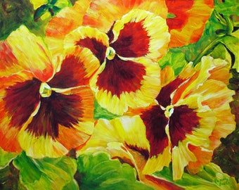 Original Art Pansy Painting | Garden Viola Floral Theme | Bright Unique Cheery Gift for Flower Lover, Wedding, Housewarming, Retirement, etc