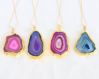 Achat Scheibe Anhänger- rosa Achat, blauer Achat, lila Achatscheibe großer Kristallanhänger | Geschenke für sie im Boho Stil
