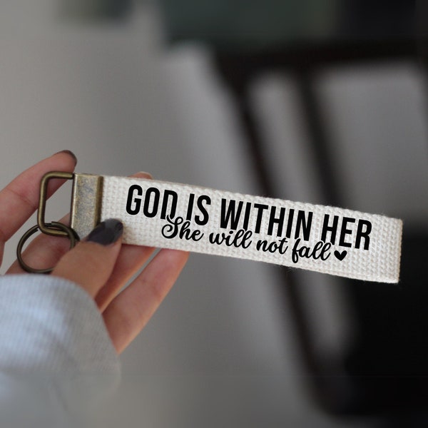 God Is Within Her She Will Not Fall Key Fob, Christian Keychain, Christian Gift, Inspirational Gift, Bible Verse Gift, Christmas Gift