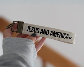 Jesus And America Keychain, 4th Of July, Key Fob, keyring, USA Keychain, USA gift, 4th of july gift, christian gift, Christian Wristlet