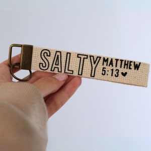 Zoute sleutelhanger, christelijke sleutelhanger, zoute Matthew 5:13, religieuze sleutelhanger, christelijke gift, bijbelvers geschenk, Jezus geschenk, inspirerend cadeau